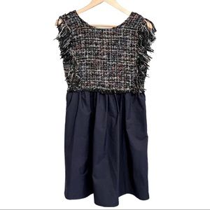 Zara Tweed Dress Preppy Dark Academia Blue Punk Mixed Material Fringe